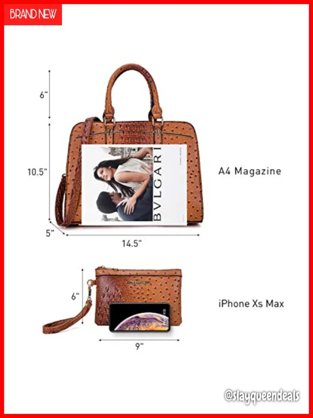 Vegan Leather Satchel Handbag & Wallet Set with Shoulder Strap
